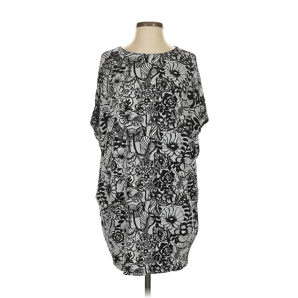 Marimekko Floral Stretch Jersey Sack Dress - Gray Black White